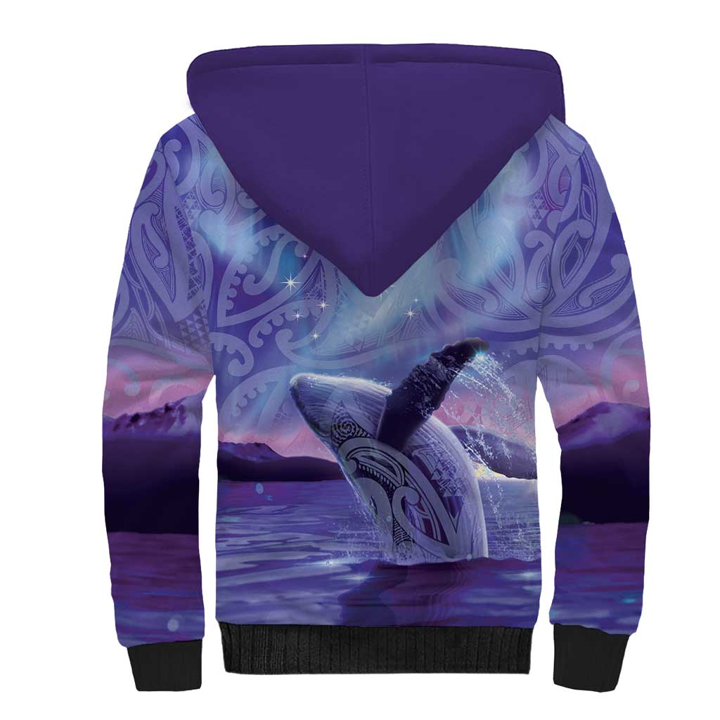 New Zealand Matariki Humpback Whale Sherpa Hoodie Paikea Maori New Year Purple Galaxy