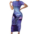 New Zealand Matariki Humpback Whale Short Sleeve Bodycon Dress Paikea Maori New Year Purple Galaxy