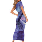 New Zealand Matariki Humpback Whale Short Sleeve Bodycon Dress Paikea Maori New Year Purple Galaxy