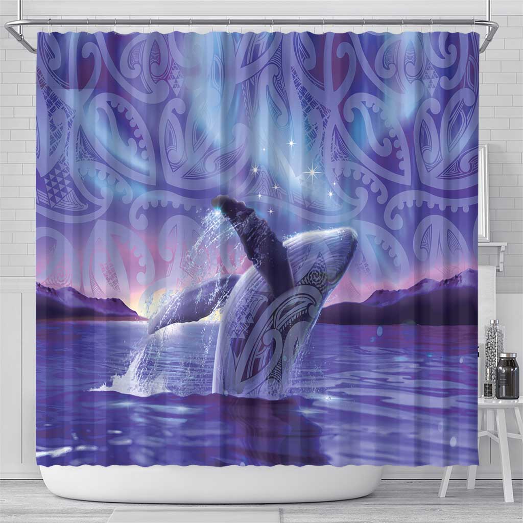 New Zealand Matariki Humpback Whale Shower Curtain Paikea Maori New Year Purple Galaxy