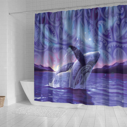 New Zealand Matariki Humpback Whale Shower Curtain Paikea Maori New Year Purple Galaxy