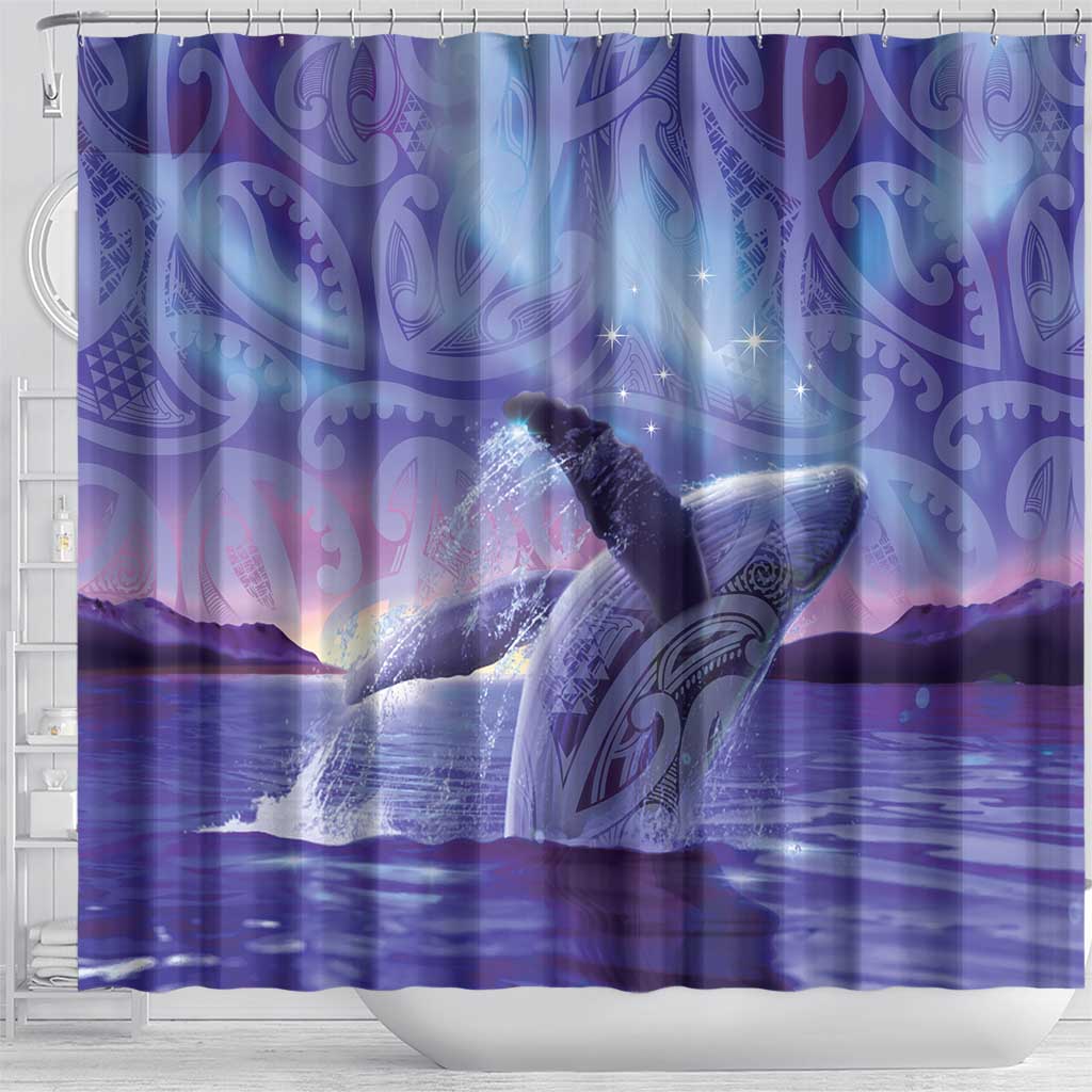 New Zealand Matariki Humpback Whale Shower Curtain Paikea Maori New Year Purple Galaxy