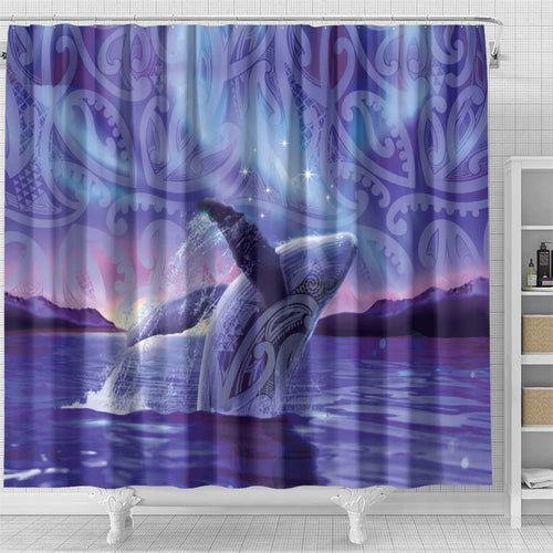 New Zealand Matariki Humpback Whale Shower Curtain Paikea Maori New Year Purple Galaxy