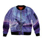 New Zealand Matariki Humpback Whale Sleeve Zip Bomber Jacket Paikea Maori New Year Purple Galaxy