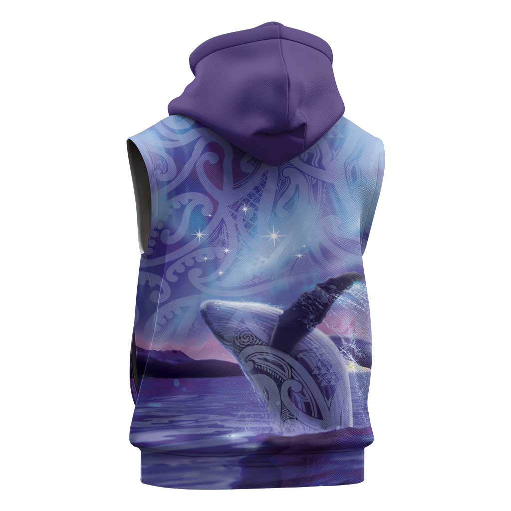 New Zealand Matariki Humpback Whale Sleeveless Zip Hoodie Paikea Maori New Year Purple Galaxy