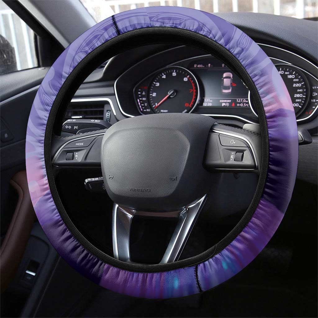 New Zealand Matariki Humpback Whale Steering Wheel Cover Paikea Maori New Year Purple Galaxy