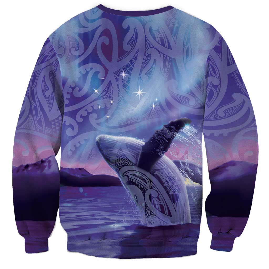 New Zealand Matariki Humpback Whale Sweatshirt Paikea Maori New Year Purple Galaxy