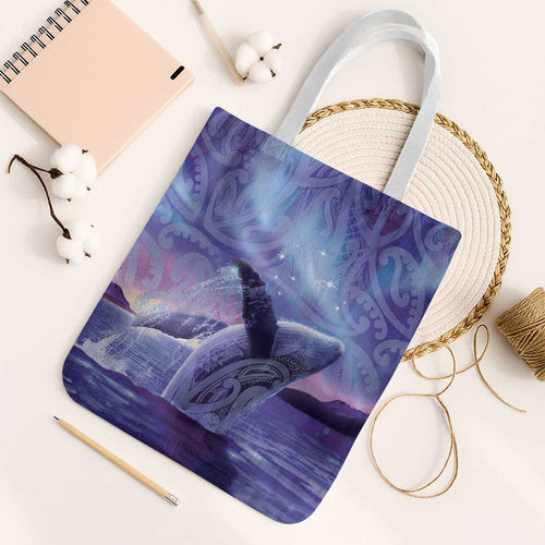 New Zealand Matariki Humpback Whale Tote Bag Paikea Maori New Year Purple Galaxy