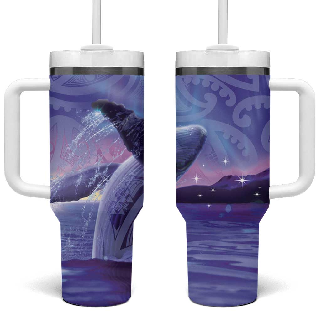 New Zealand Matariki Humpback Whale Tumbler With Handle Paikea Maori New Year Purple Galaxy