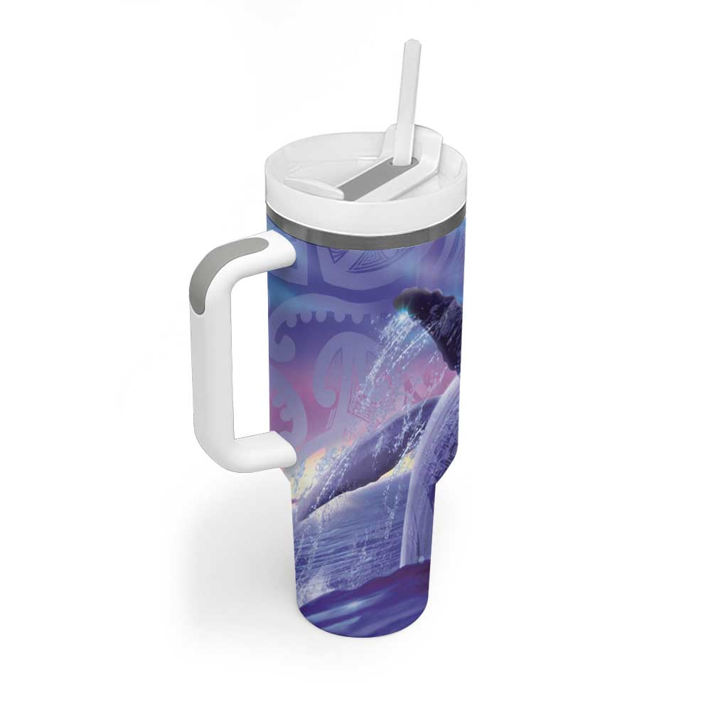 New Zealand Matariki Humpback Whale Tumbler With Handle Paikea Maori New Year Purple Galaxy