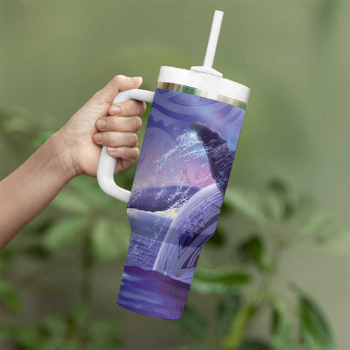 New Zealand Matariki Humpback Whale Tumbler With Handle Paikea Maori New Year Purple Galaxy