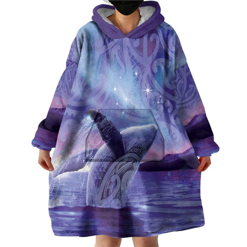 New Zealand Matariki Humpback Whale Wearable Blanket Hoodie Paikea Maori New Year Purple Galaxy