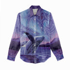 New Zealand Matariki Humpback Whale Women Casual Shirt Paikea Maori New Year Purple Galaxy