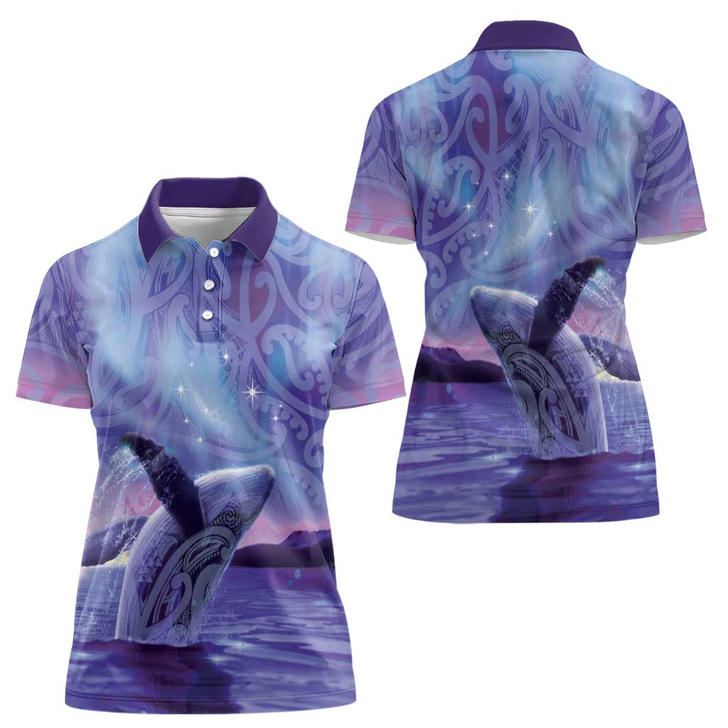 New Zealand Matariki Humpback Whale Women Polo Shirt Paikea Maori New Year Purple Galaxy