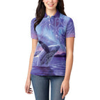 New Zealand Matariki Humpback Whale Women Polo Shirt Paikea Maori New Year Purple Galaxy