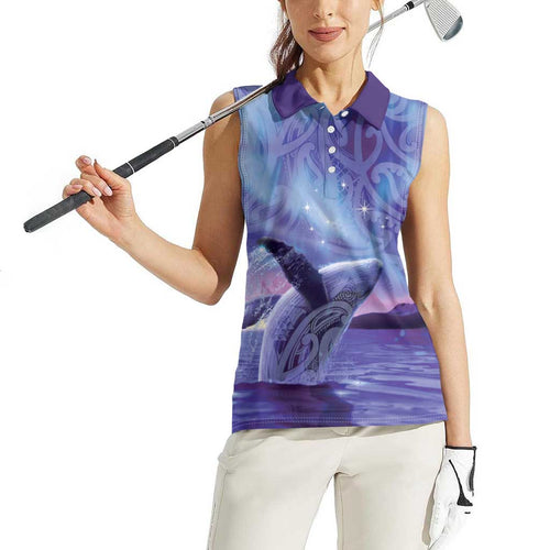 New Zealand Matariki Humpback Whale Women Sleeveless Polo Shirt Paikea Maori New Year Purple Galaxy