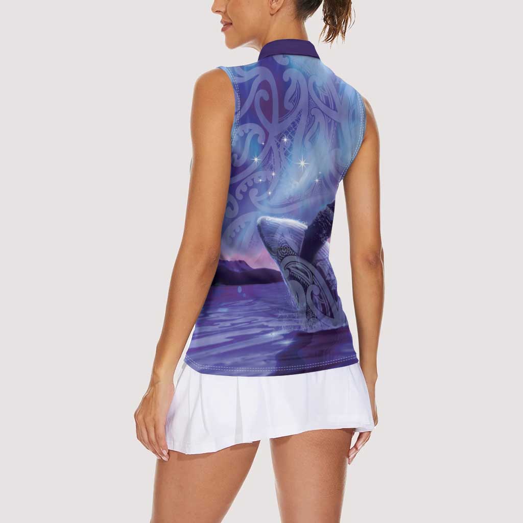 New Zealand Matariki Humpback Whale Women Sleeveless Polo Shirt Paikea Maori New Year Purple Galaxy