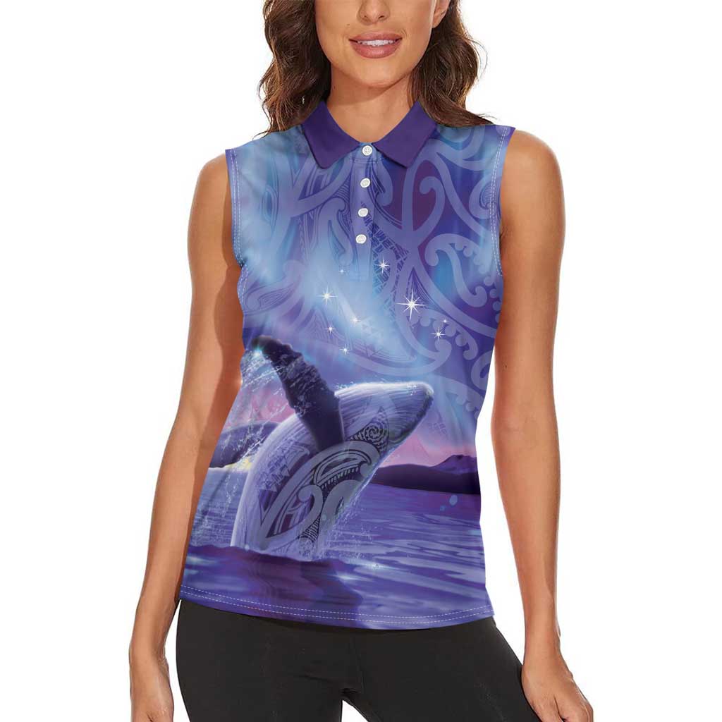 New Zealand Matariki Humpback Whale Women Sleeveless Polo Shirt Paikea Maori New Year Purple Galaxy