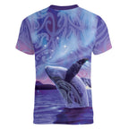 New Zealand Matariki Humpback Whale Women V-Neck T-Shirt Paikea Maori New Year Purple Galaxy