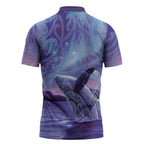 New Zealand Matariki Humpback Whale Zipper Polo Shirt Paikea Maori New Year Purple Galaxy