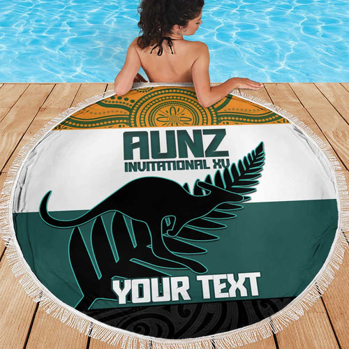 AUNZ Rugby Custom Beach Blanket Australia Kangaroo New Zealand Silver Fern - Aussie Hoodie