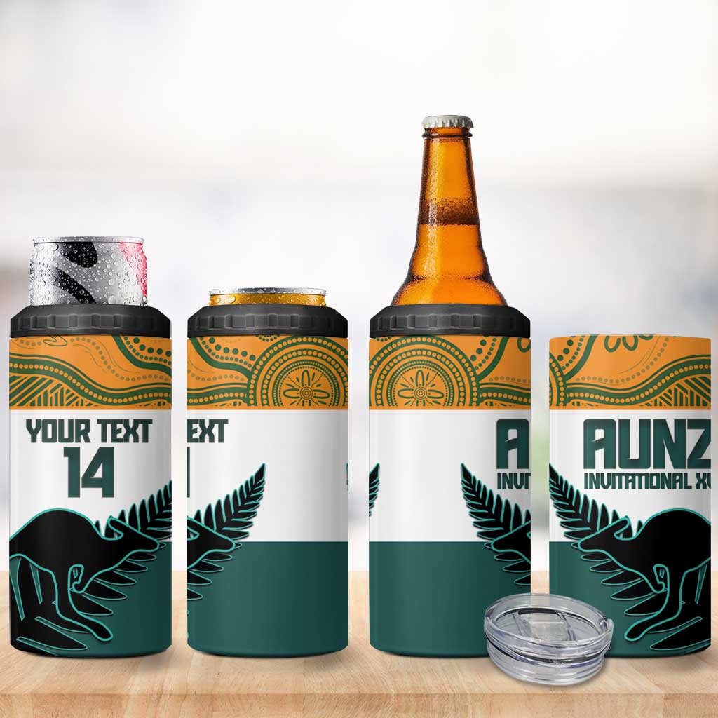 AUNZ Rugby Custom 4 in 1 Can Cooler Tumbler Australia Kangaroo New Zealand Silver Fern - Aussie Hoodie