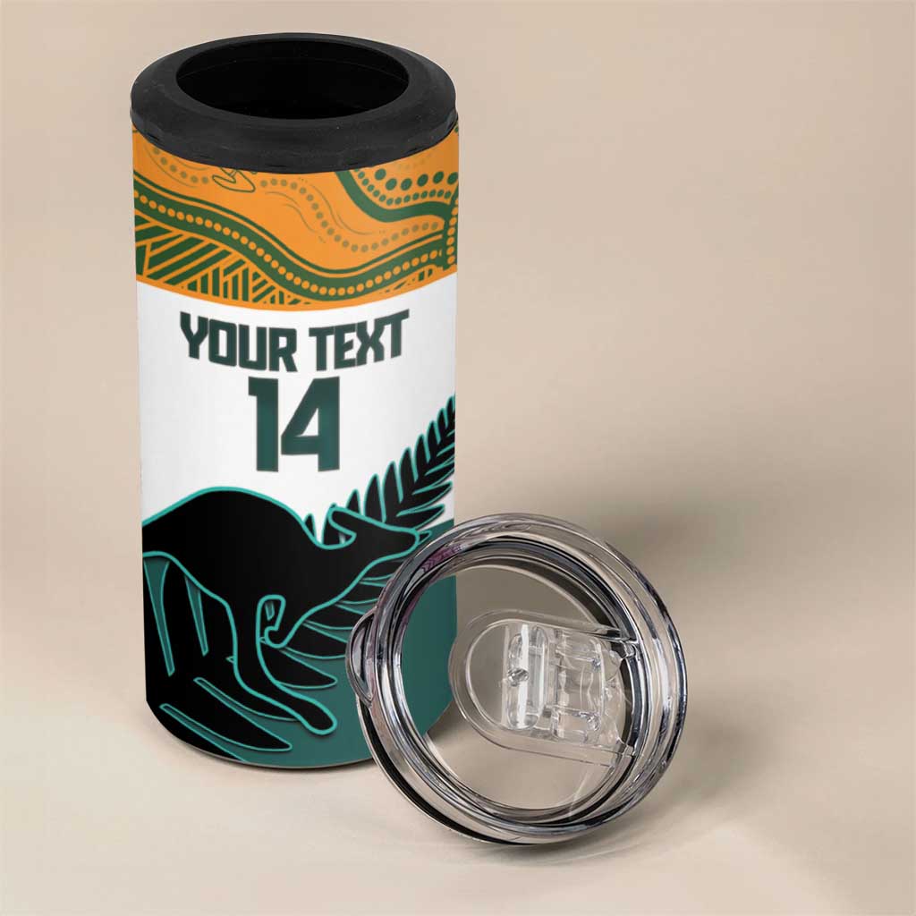 AUNZ Rugby Custom 4 in 1 Can Cooler Tumbler Australia Kangaroo New Zealand Silver Fern - Aussie Hoodie