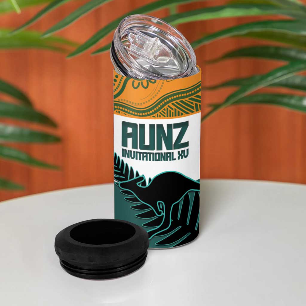 AUNZ Rugby Custom 4 in 1 Can Cooler Tumbler Australia Kangaroo New Zealand Silver Fern - Aussie Hoodie