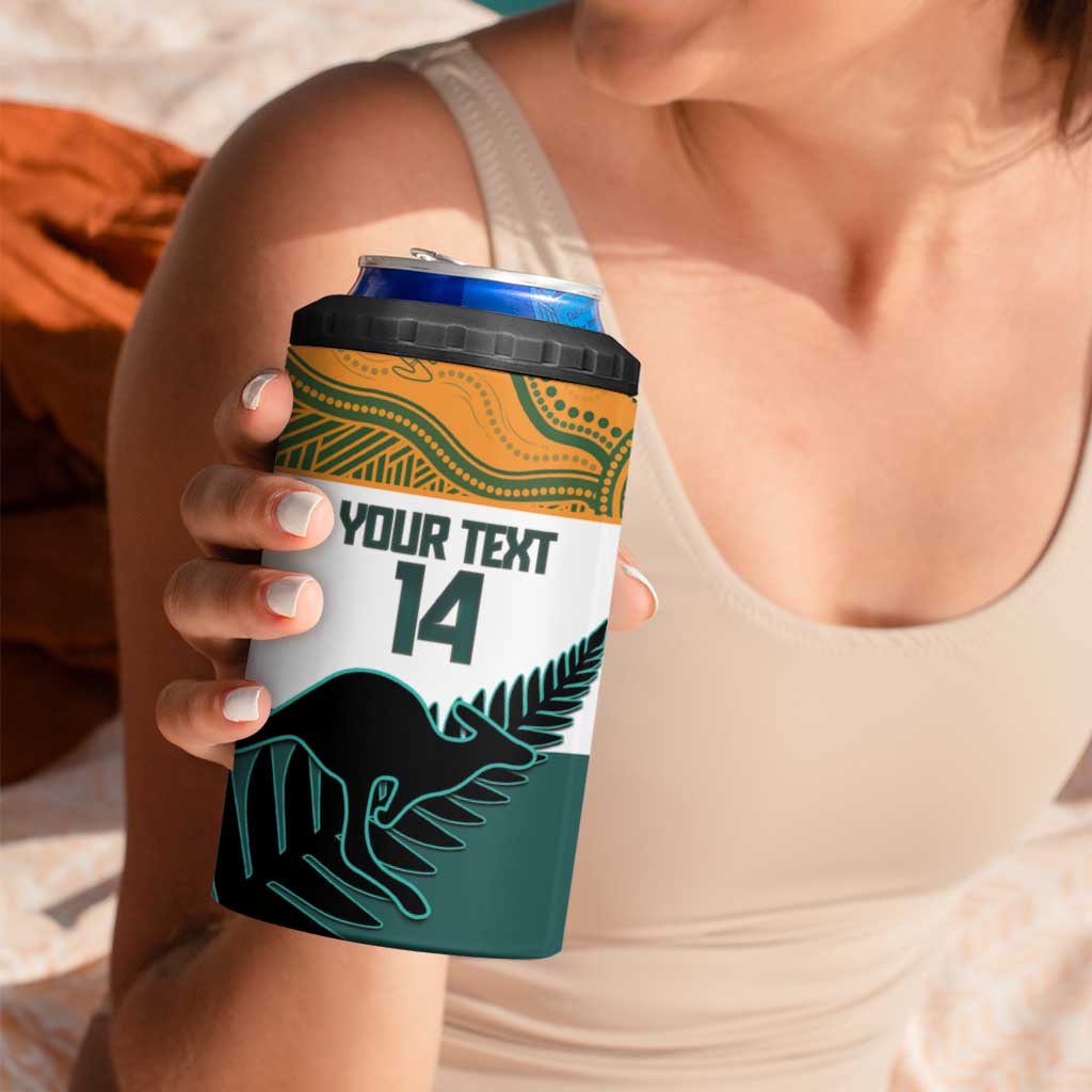 AUNZ Rugby Custom 4 in 1 Can Cooler Tumbler Australia Kangaroo New Zealand Silver Fern - Aussie Hoodie