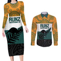 AUNZ Rugby Custom Couples Matching Long Sleeve Bodycon Dress and Long Sleeve Button Shirt Australia Kangaroo New Zealand Silver Fern - Aussie Hoodie