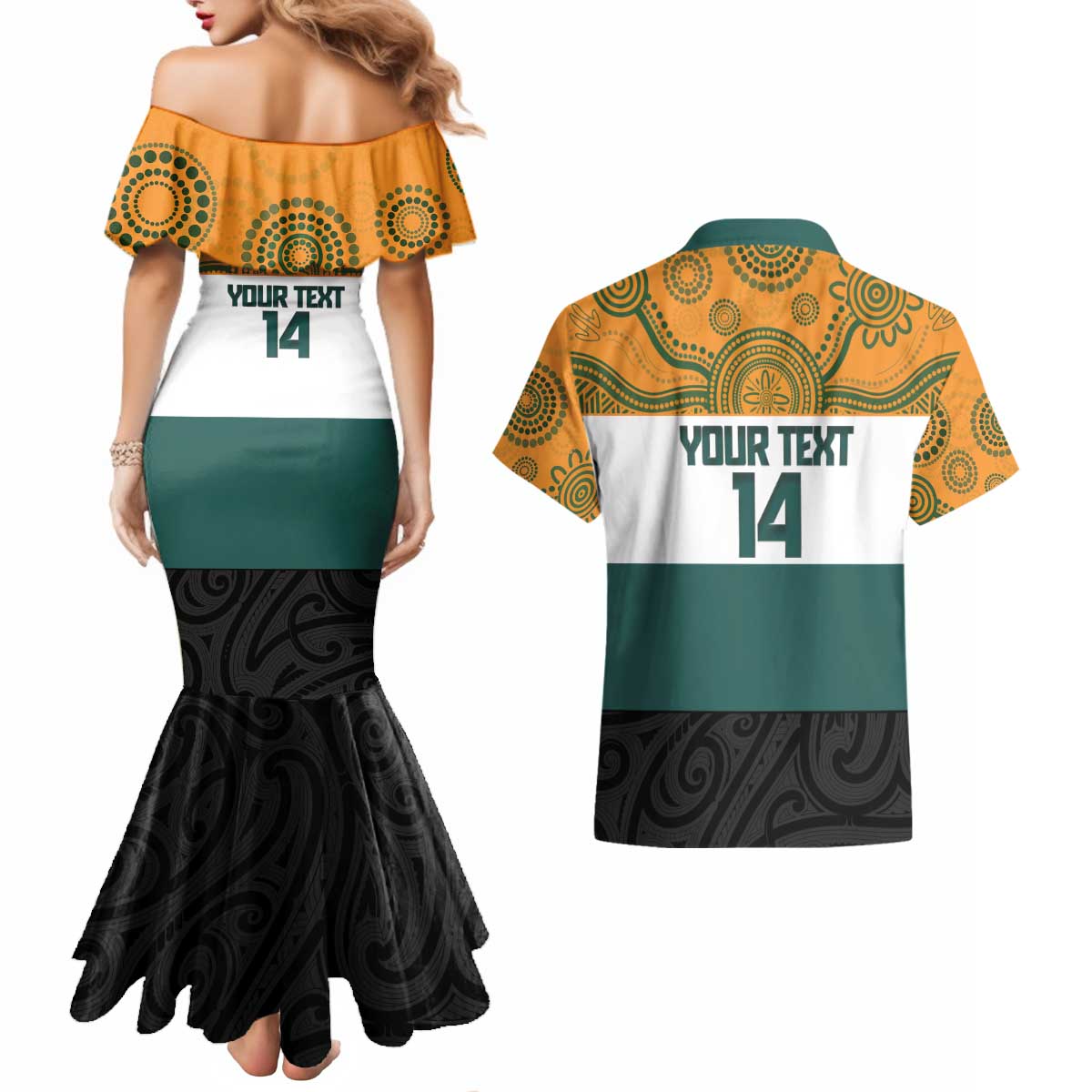 AUNZ Rugby Custom Couples Matching Mermaid Dress and Hawaiian Shirt Australia Kangaroo New Zealand Silver Fern - Aussie Hoodie