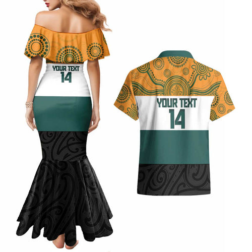 AUNZ Rugby Custom Couples Matching Mermaid Dress and Hawaiian Shirt Australia Kangaroo New Zealand Silver Fern - Aussie Hoodie
