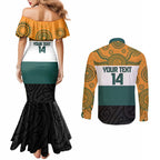 AUNZ Rugby Custom Couples Matching Mermaid Dress and Long Sleeve Button Shirt Australia Kangaroo New Zealand Silver Fern - Aussie Hoodie