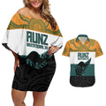 AUNZ Rugby Custom Couples Matching Off Shoulder Short Dress and Hawaiian Shirt Australia Kangaroo New Zealand Silver Fern - Aussie Hoodie