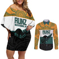 AUNZ Rugby Custom Couples Matching Off Shoulder Short Dress and Long Sleeve Button Shirt Australia Kangaroo New Zealand Silver Fern - Aussie Hoodie