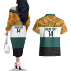 AUNZ Rugby Custom Couples Matching Off The Shoulder Long Sleeve Dress and Hawaiian Shirt Australia Kangaroo New Zealand Silver Fern - Aussie Hoodie