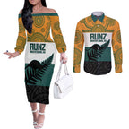 AUNZ Rugby Custom Couples Matching Off The Shoulder Long Sleeve Dress and Long Sleeve Button Shirt Australia Kangaroo New Zealand Silver Fern - Aussie Hoodie