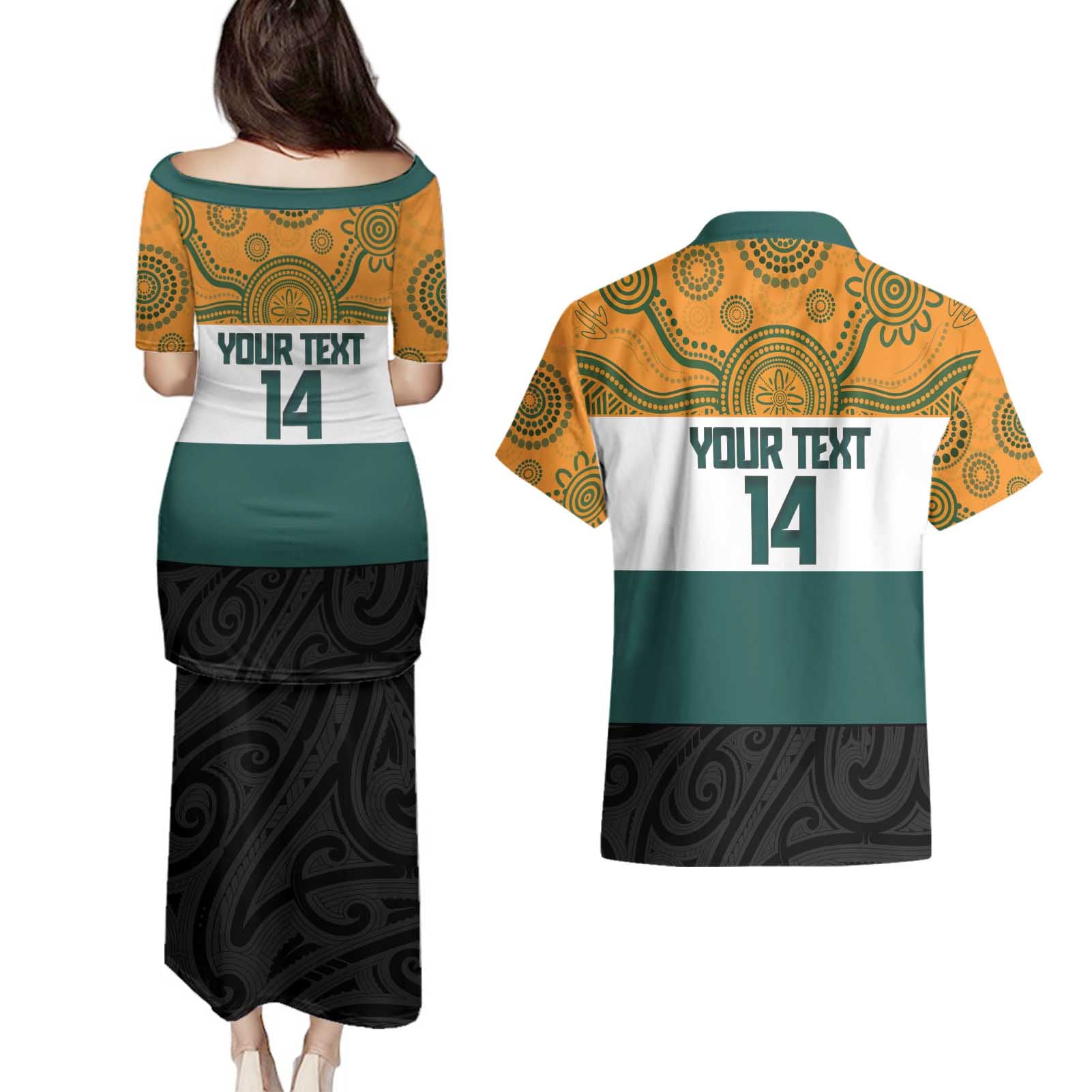 AUNZ Rugby Custom Couples Matching Puletasi and Hawaiian Shirt Australia Kangaroo New Zealand Silver Fern - Aussie Hoodie
