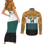 AUNZ Rugby Custom Couples Matching Short Sleeve Bodycon Dress and Long Sleeve Button Shirt Australia Kangaroo New Zealand Silver Fern - Aussie Hoodie