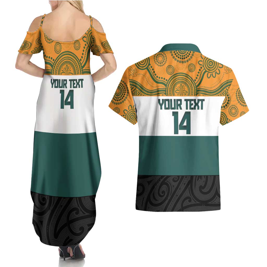 AUNZ Rugby Custom Couples Matching Summer Maxi Dress and Hawaiian Shirt Australia Kangaroo New Zealand Silver Fern - Aussie Hoodie