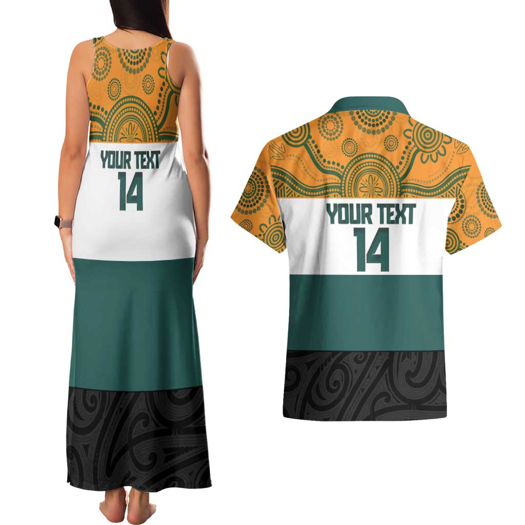 AUNZ Rugby Custom Couples Matching Tank Maxi Dress and Hawaiian Shirt Australia Kangaroo New Zealand Silver Fern - Aussie Hoodie