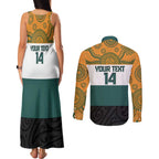 AUNZ Rugby Custom Couples Matching Tank Maxi Dress and Long Sleeve Button Shirt Australia Kangaroo New Zealand Silver Fern - Aussie Hoodie