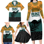 AUNZ Rugby Custom Family Matching Long Sleeve Bodycon Dress and Hawaiian Shirt Australia Kangaroo New Zealand Silver Fern - Aussie Hoodie