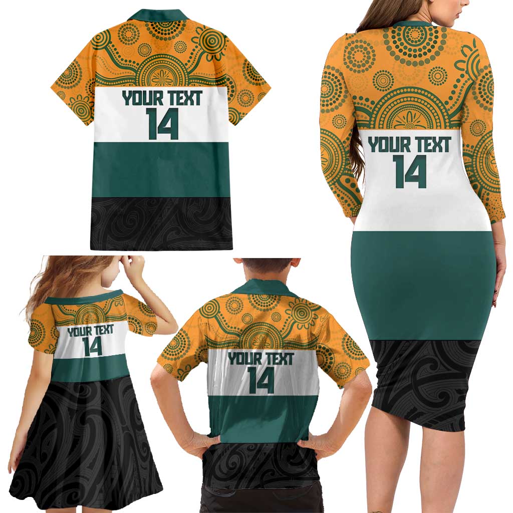 AUNZ Rugby Custom Family Matching Long Sleeve Bodycon Dress and Hawaiian Shirt Australia Kangaroo New Zealand Silver Fern - Aussie Hoodie