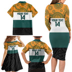 AUNZ Rugby Custom Family Matching Long Sleeve Bodycon Dress and Hawaiian Shirt Australia Kangaroo New Zealand Silver Fern - Aussie Hoodie
