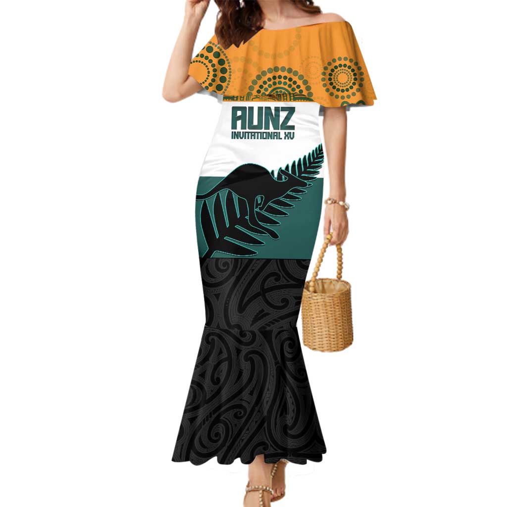 AUNZ Rugby Custom Family Matching Mermaid Dress and Hawaiian Shirt Australia Kangaroo New Zealand Silver Fern - Aussie Hoodie