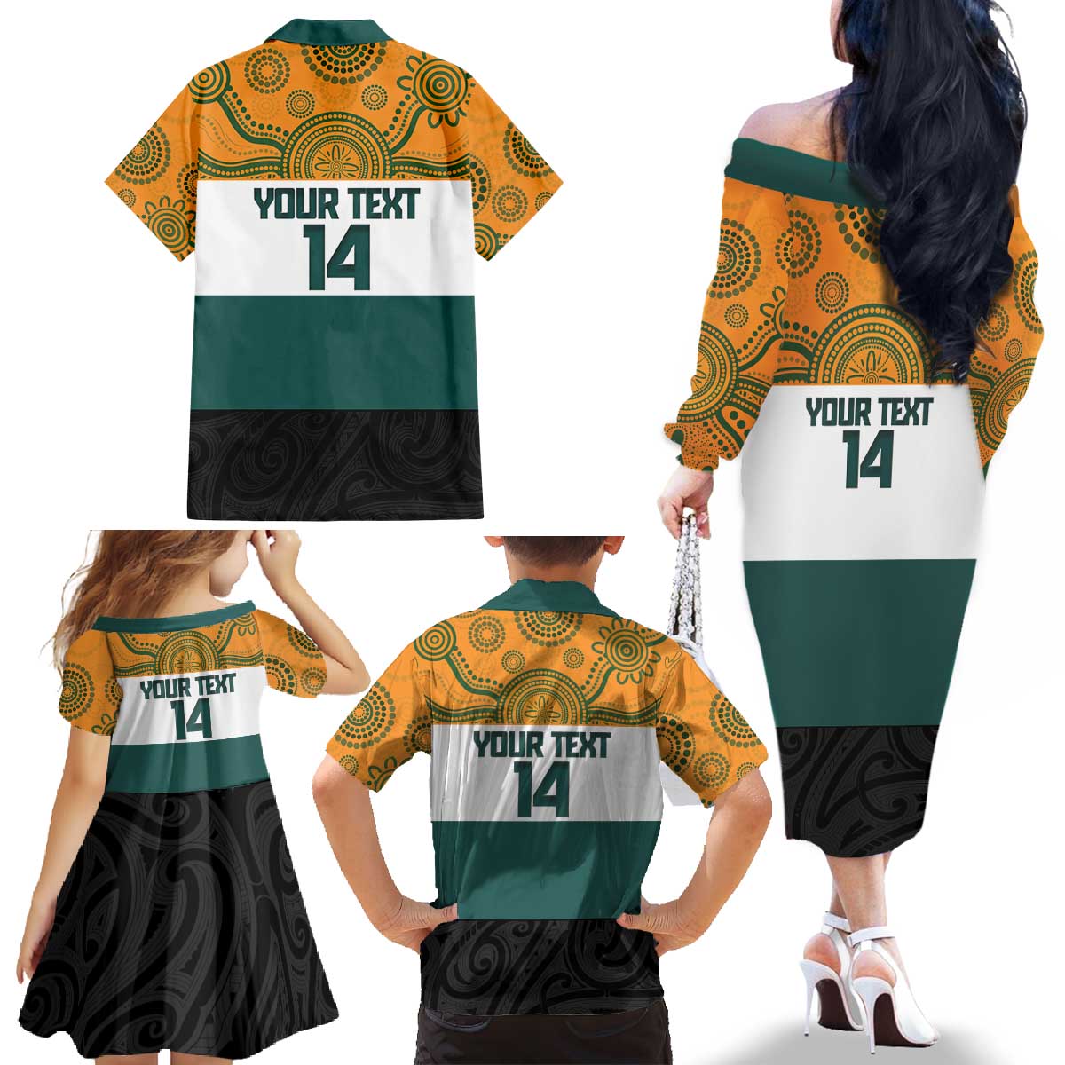 AUNZ Rugby Custom Family Matching Off The Shoulder Long Sleeve Dress and Hawaiian Shirt Australia Kangaroo New Zealand Silver Fern - Aussie Hoodie