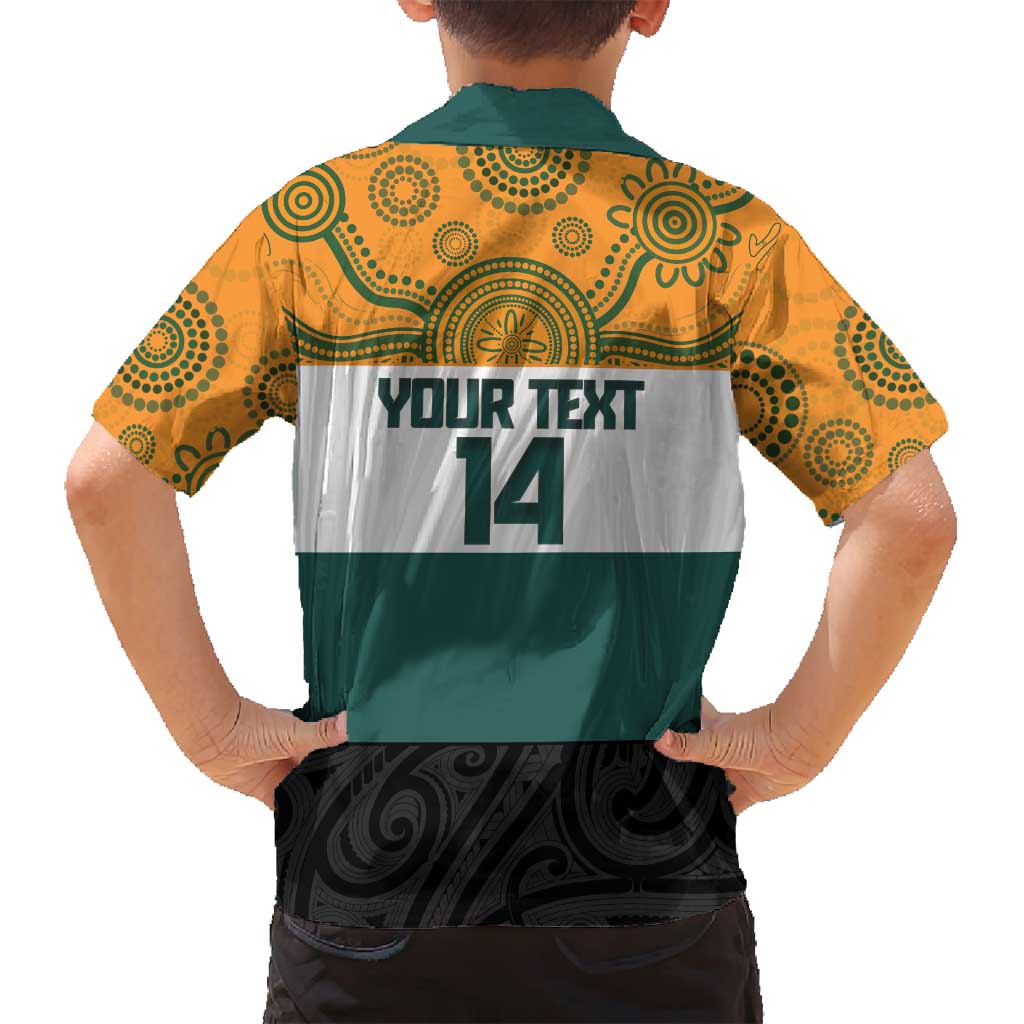AUNZ Rugby Custom Family Matching Off Shoulder Maxi Dress and Hawaiian Shirt Australia Kangaroo New Zealand Silver Fern - Aussie Hoodie