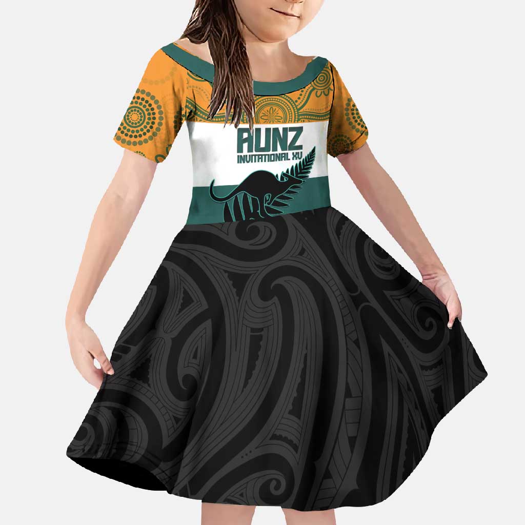 AUNZ Rugby Custom Family Matching Off Shoulder Maxi Dress and Hawaiian Shirt Australia Kangaroo New Zealand Silver Fern - Aussie Hoodie