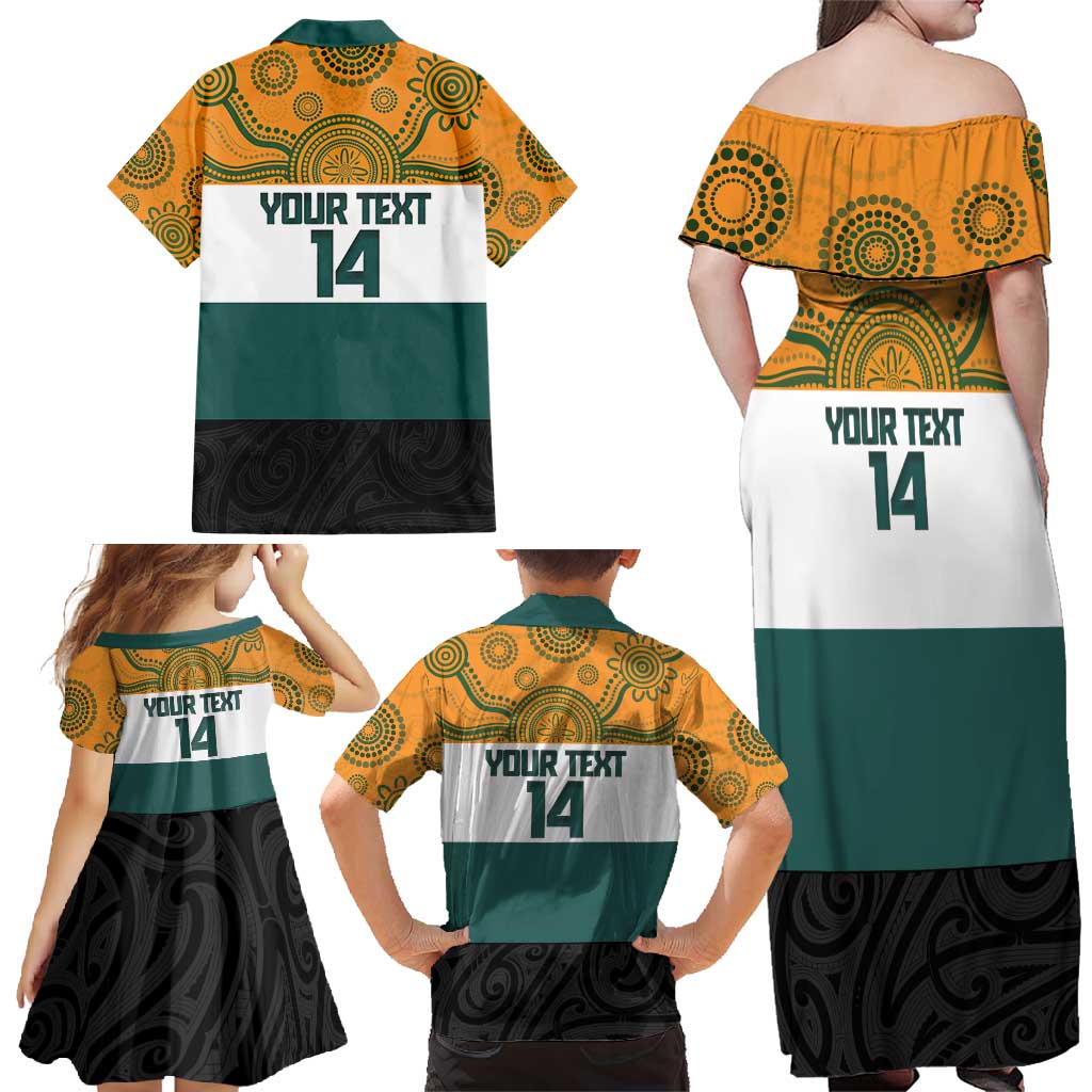 AUNZ Rugby Custom Family Matching Off Shoulder Maxi Dress and Hawaiian Shirt Australia Kangaroo New Zealand Silver Fern - Aussie Hoodie